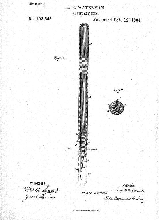 Picture Of Watermans Fountain Pen Patented February 12 1884